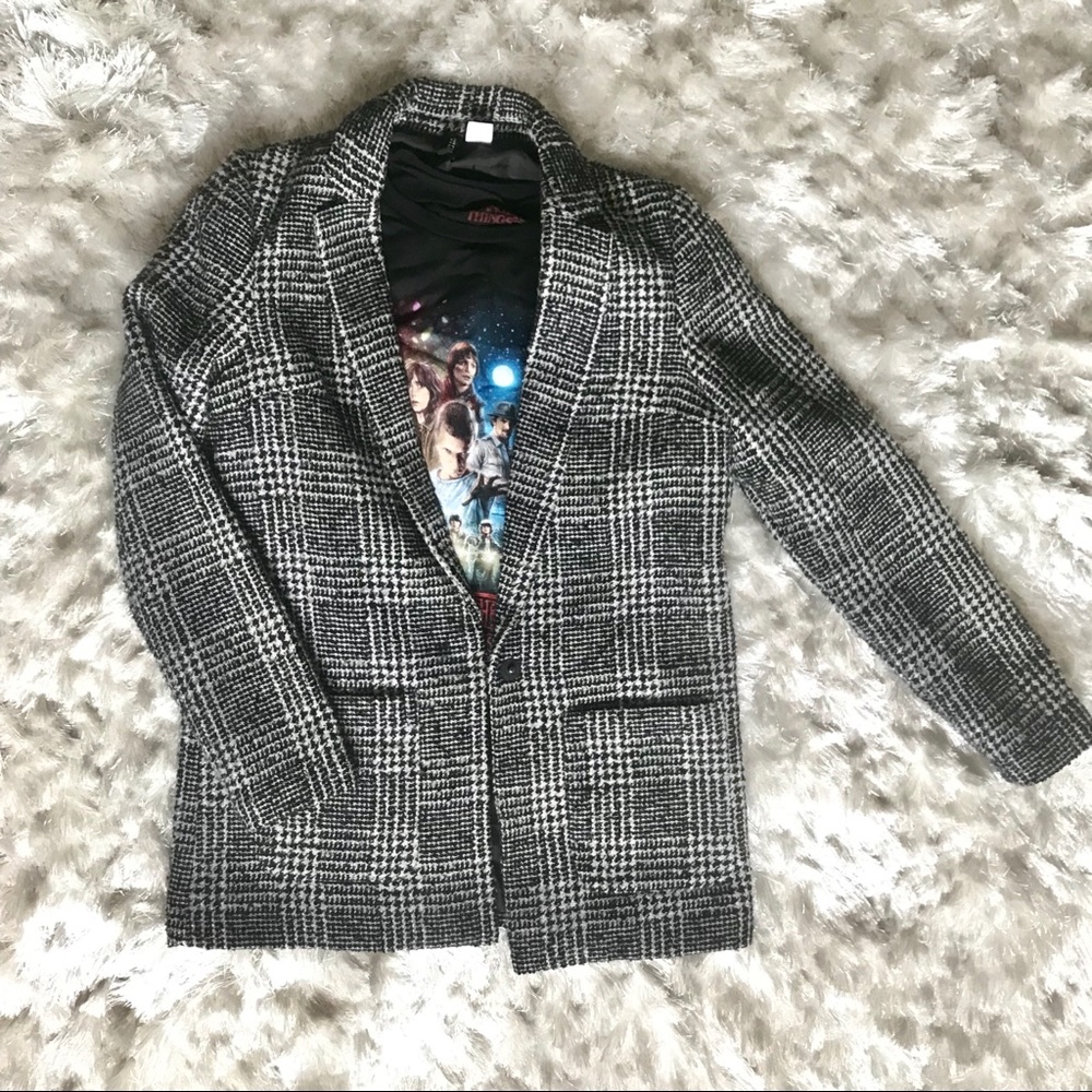 Faux tweed structured blazer